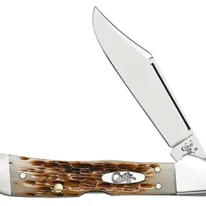 Case 00133 CopperLock  Mini 2.72" Folding Clip Point Plain Mirror Polished Tru-Sharp SS Blade/Peach Seed Jigged Amber Bone Handle