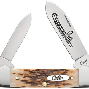 Case 00263 Canoe  2.60"/1.97" Folding Spear/Pen Plain Mirror Polished Chrome Vanadium Steel Blade/Peach Seed Jigged Amber Bone Handle