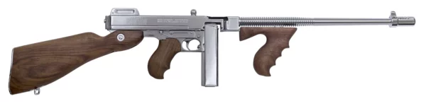 Thompson TI50DCR 1927A-1 Deluxe Carbine 45 ACP Caliber with 18" Barrel, 20+1 Capacity (Stick), 50+1 Capacity (Drum), Hard-Chrome Plated Metal Finish, American Walnut Stock Wood Grip Right Hand