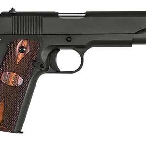 Auto-Ordnance 1911BKOWMA 1911-A1 GI Spec *MA Compliant 45 ACP  5" Barrel 7+1, Matte Black Finish Carbon Steel Frame & Slide, Integrated US Logo Checkered Wood Grip, Manual Safety