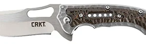 CRKT 5460 Fossil  Compact 3.41" Folding Drop Point Plain Satin 8Cr13MoV SS Blade, Brown G10/SS Handle, Includes Pocket Clip
