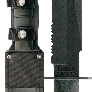 Ka-Bar 1271 Fighter  8" Fixed Clip Point Part Serrated Black 1095 Cro-Van Blade, Black Kraton G Handle, Includes Sheath