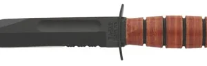 Ka-Bar 1252 USMC  5.25" Fixed Clip Point Part Serrated Black 1095 Cro-Van Blade, Brown Leather Handle, Includes Sheath