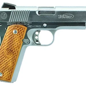 TriStar 85625 American Classic Commander 1911 9mm Luger 9+1 4.25" Stainless Steel Barrel, Chrome Serrated Steel Slide, Chrome Steel Frame w/Beavertail, Wood Grip