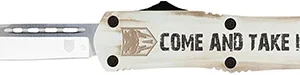 CobraTec Knives MCATIFS3TNS FS-3 Come And Take It 3" OTF Tanto Plain D2 Steel Blade/White w/"Come And Take It" Cerakoted Aluminum Handle Features Glass Breaker Includes Pocket Clip