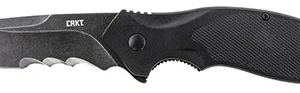 CRKT K800KKP Shenanigan  3.35" Folding Drop Point Veff Serrated Black Stonewashed 4116 Stainless Steel Blade/ Black GRN Handle Includes Pocket Clip
