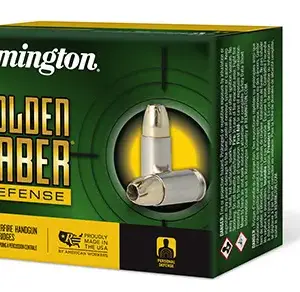 Remington Ammunition 27603 Golden Saber Defense 9mm Luger +P 124 gr Brass Jacket Hollow Point 20 Per Box/ 25 Case