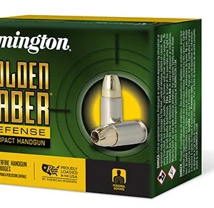 Remington Ammunition 27613 Golden Saber Defense 9mm Luger 124 gr Brass Jacket Hollow Point 20 Per Box/ 25 Case