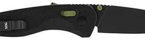 S.O.G SOG11410941 Aegis AT 3.13" Folding Drop Point Plain Black TiNi Cryo D2 Steel Blade/Black w/Moss Accents GRN Handle