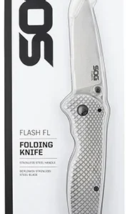 S.O.G SOG14180157 Flash FL 3.40" Folding Drop Point Plain Satin 4116 Stainless Steel Blade/Silver Stainless Steel Handle Includes Pocket Clip