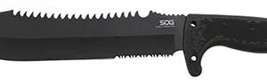 S.O.G SOGF03TNCP Jungle Primitive 9.50" Machete Clip Point Plain Black Hardcased w/Saw Spine 8Cr13MoV SS Blade Black w/Digi-Grip Kraton Handle Includes Sheath