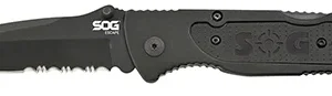 S.O.G SOGFF25CP Escape  3.40" Folding Clip Point Part Serrated Black Hardcased 9Cr18MoV SS Blade Black Anodized Aluminum Handle Includes Belt Clip