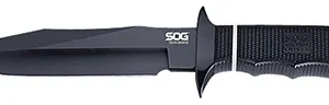 S.O.G SOGS10BK Tech Bowie  6.40" Fixed Plain Clip Point Black Hardcased TiNi AUS8 SS Blade/ Black w/ White "SOG" Logo Kraton Handle