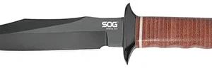 S.O.G SOGS1TL Bowie 2.0 6.40" Fixed Plain Clip Point Black Hardcased TiNi Full Tang AUS8 SS Blade/ Brown Stacked Leather Washers w/Cross Guard Handle