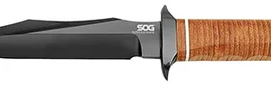 S.O.G SOGSB1TL Super SOG  7.50" Fixed Bowie Plain Black Hardcased TiCN AUS-8A SS Blade Brown Stacked Leather Washers w/Cross Guard Handle Includes Sheath
