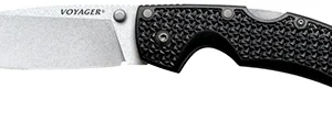 Cold Steel CS29AB Voyager Large 4" Folding Plain Drop Point Stone Washed AUS 10A Steel Blade/Black Textured Griv-Ex Handle