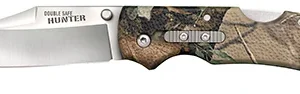 Cold Steel CS23JE Double Safe Hunter 3.50" Folding Clip Point Plain Satin 8Cr13MoV SS Blade/ Camo GFN Handle Includes Pocket Clip