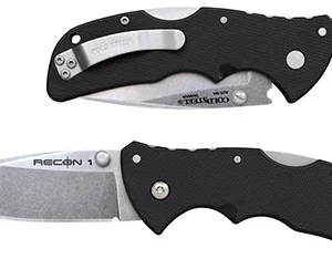 Cold Steel CS27BAS Recon 1 Mini 3" Folding Spear Point Plain Stonewashed AUS-10A SS Blade/ Black Textured GRN Handle