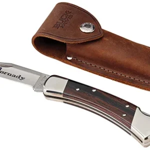 Hornady 99126 Buck 110 Folding Plain 420 Stainless Steel Blade Brown Macassar Ebony Dymondwood w Nickel Plated Bolsters Handle