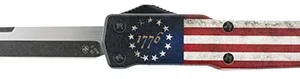 Templar Knife MZBRF221 Premium Weighted Slim 3.16" OTF Tanto Plain Black Oxide Stonewashed Powdered D2 Steel Blade/4.93" Betsy Ross Flag Aluminum Zinc Alloy Handle