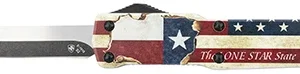 Templar Knife MZTX321 Premium Weighted Slim 3.16" OTF Drop Point Plain Black Oxide Stonewashed Powdered D2 Steel Blade/4.93" Red/White/Blue w/"The LONE STAR State" Aluminum Zinc Alloy Handle