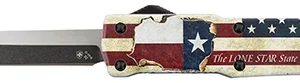 Templar Knife SZTX321 Premium Weighted Small 3" OTF Drop Point Plain Black Oxide Stonewashed Powdered D2 Steel Blade/4.50" Red/White/Blue w/"The LONE STAR State" Aluminum Zinc Alloy Handle