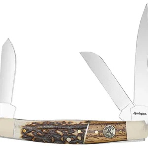 Remington Accessories 15653 Guide Stockman Folding Stainless Steel Blade Brown/White/Silver w/Remington Shield Stag Bone/Nickle Handle