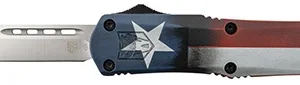 CobraTec Knives MCTXFS3TNS FS-3 Texas Flag Medium 3" OTF Tanto Plain Satin D2 Steel Blade, 5" Texas Flag Aluminum Cerakoted Handle