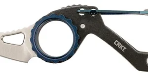 CRKT 9083 Compano  1.44" Folding Sheepsfoot Plain Satin 8Cr13MoV SS Blade/Black Stonewashed w/Blue Accents Stainless Steel Handle