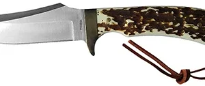 Uncle Henry old 1100035 Next Gen Staglon  4.25" Skinner Plain Satin Stainless Steel Blade 4.25" Staglon Handle Features Brass Finger Guard Includes Sheath