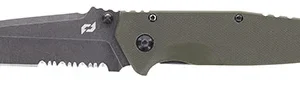 Schrade 1159324 Melee  3.50" Folding Tanto Part Serrated Dark Stonewash D2 Steel Blade 4.50" OD Green G10/SS Handle