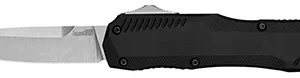 Kershaw 9000 Livewire  3.30" OTF Spear Point Plain Stonewashed CPM 20V SS Blade/ Textured Black Anodized Aluminum Handle Includes Pocket Clip