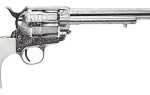 Cimarron PP415LNTRII Teddy Roosevelt Frontier 45 Colt (LC) 6 Shot 7.50" Nickel-Plated Engraved Barrel, Cylinder & Frame, White w/Laser Engraved "T.R." Grip