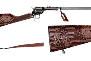 Heritage Mfg BR226B16HSWB15 Rough Rider Rancher 22 LR 6rd 16", Blued Barrel/Rec, Independence Day Engraved Walnut Stock, Leather Sling Included