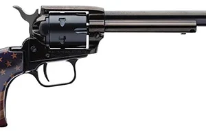 Heritage Mfg RR22B6GOLDUSA Rough Rider  22 LR 6 Shot, 6.50" Black Oxide Steel Barrel, Black Oxide Zinc Alloy Frame, Black Oxide Cylinder, Gold USA Flag Grip, Exposed Hammer