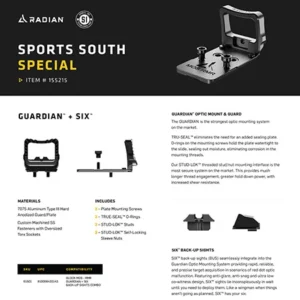 Radian Weapons G1501 Guardian Optic Guard w/Stealth Sights Black Anodized Hardcoat Aluminum RMR Mount Compatible w/Glock MOS Handgun