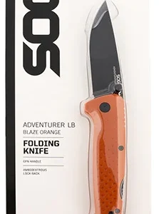 S.O.G SOG13110243 Adventure LB 3.50" Folding Plain Orange Black TiNi 5Cr15MoV Blade, Blaze Orange Textured GRN Handle