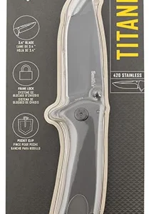 Smiths Products 51010 Titania II 3.50" Folding Drop Point Plain Satin Titanium Coated Stainless Steel Blade/Stainless Steel Handle Includes Pocket Clip