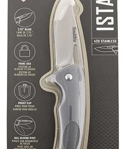 Smiths Products 51246 Istana  2.75" Folding Drop Point Plain Satin 400 SS Blade/Gray Anodized Aluminum Handle Includes Pocket Clip