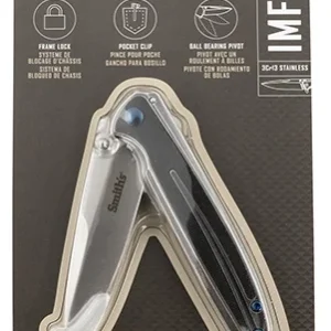 Smiths Products 51275 Imfima  3.26" Folding Drop Point Plain Bead Blasted 3Cr13MoV SS Blade/ Bead Blasted Stainless Steel Handle Includes Pocket Clip