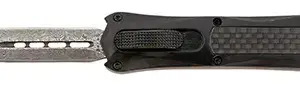 Steel River Knives MA163BDD Spartan  Mini 2.70" OTF Dagger Plain Damascus 440C SS Blade/ Black w/Carbon Fiber Inlay Aluminum Zinc Alloy Handle