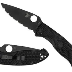 Spyderco C122PBBK Tenacious Lightweight 3.39" Folding Plain Black Oxide 8Cr13MoV SS Blade/Black Bi-Directional Texturing FRN Handle Includes Pocket Clip