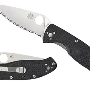 Spyderco C122PSBK Tenacious Lightweight 3.39" Folding Part Serrated Satin 8Cr13MoV SS Blade/Black Bi-Directional Texturing FRN Handle Includes Pocket Clip