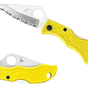 Spyderco LYLP3 Ladybug 3 Salt 1.94" Folding Plain Stonewashed H2 Steel Blade/Marine Yellow Bi-Directional Texturing FRN Handle