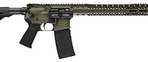 Black Rain Ordnance BROWTPBGB Spec 15+ We The People 5.56x45mm NATO 30+1 16", Green Battleworn with Deep Engraving, 15" Slim M-LOK, Magpul Grip/Carbine Stock, Castle Flash Hider