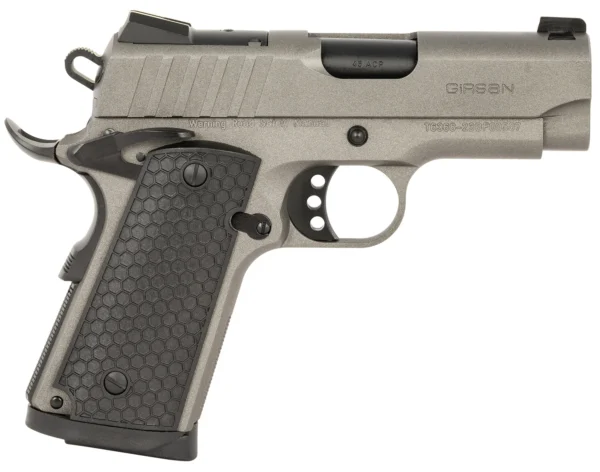 Girsan 391141 MC1911 SC Influencer Sub-Compact 45 ACP 6+1 3.40" Black Steel Barrel, Tungsten Gray Cerakote Optic Ready/Serrated Steel Slide & Frame w/Picatinny Rail & Beavertail, Gray Polymer Grip