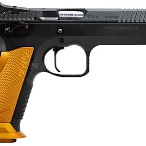 CZ-USA 91265 TS2  40 S&W 17+1 5.20" Black Bull Barrel, Black Slide, Black Polycoat Frame, Orange Checkered Aluminum Grip