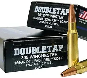 DoubleTap Ammunition 308W165X   308Win 165gr Lead Free Hollow Point 20 Per Box/25 Case