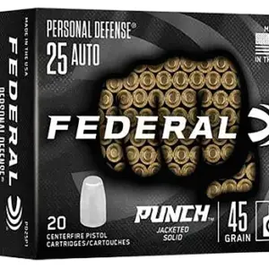 Federal PD25P1 Punch Personal Defense 25ACP 45gr Hollow Point 20 Per Box/10 Case