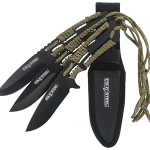 Cold Steel CSTH44KVD3PK Throwing Knives  Set of 3 4.40" Fixed Clip Point Plain Black Oxide 420 Stainless Steel Blade, Paracord Wrap Handle